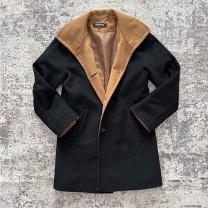Ellen Tracy Chic Wool Blend Car Coat Black Camel Collar Size 4